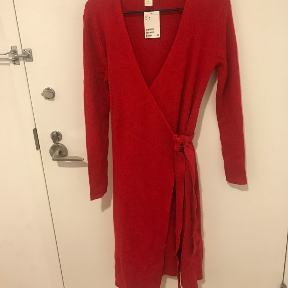 L.O.G.G. By H&M red sweater wrap dress SizeM